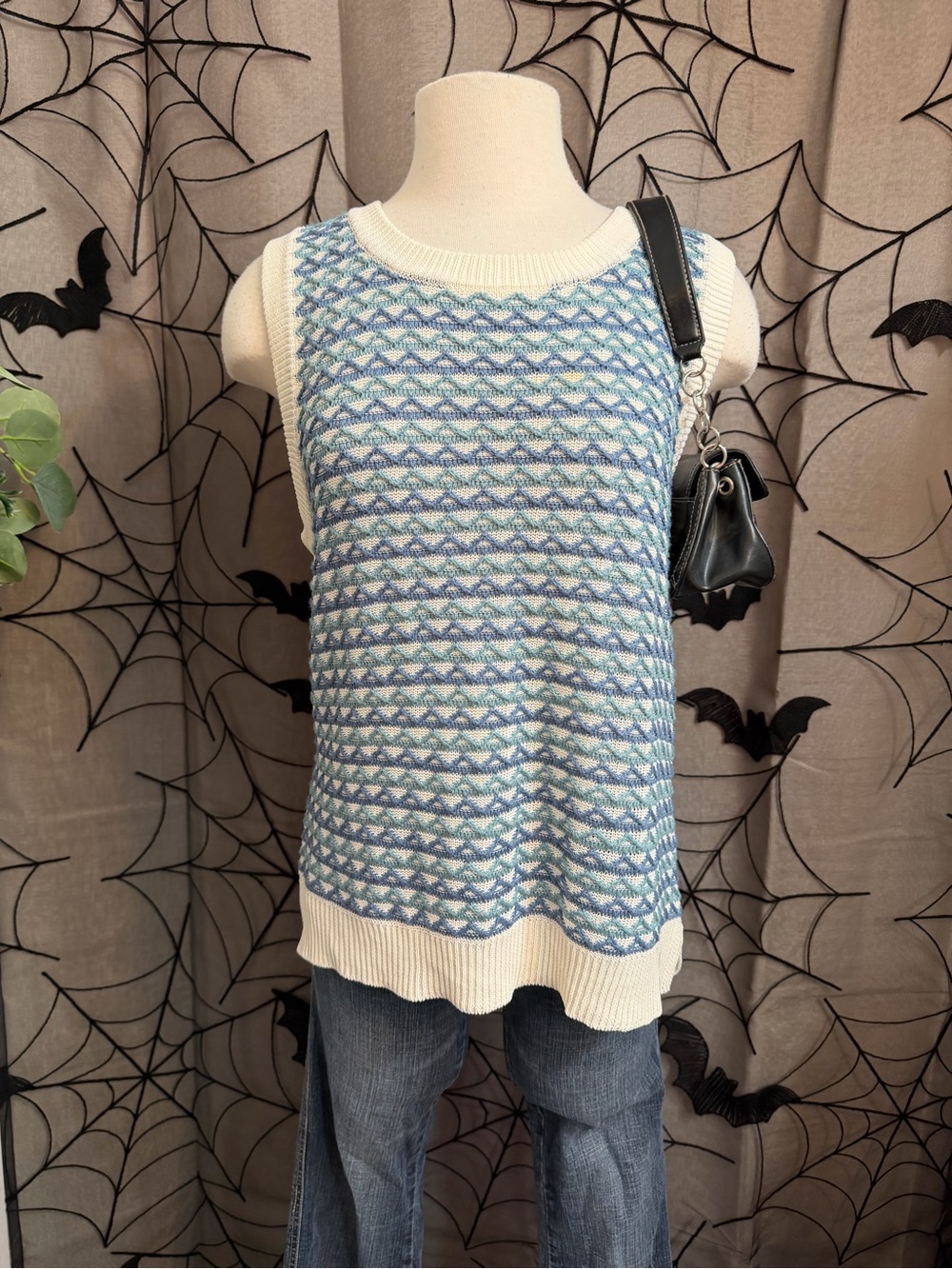 Sam Edelman Sleeveless Knit Tank Top - Blue & White
